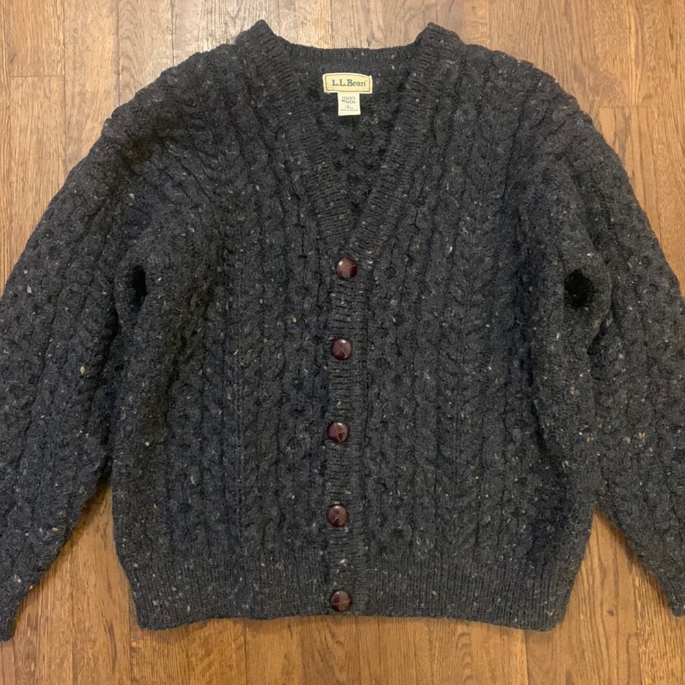 L.L. Bean Wool Irish Fisherman Cardigan Sweater